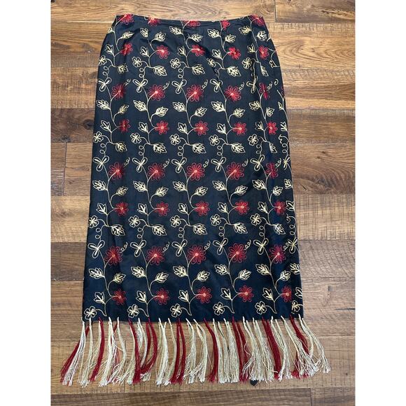 SilkLand Dresses & Skirts - Silkland Silk Skirt with Floral Designs and Tassles